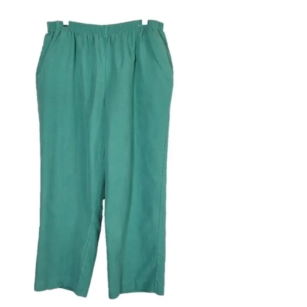 Alfred Dunner SZ 18 Pants Green Pull On Elastic High Waist Granny Core *FLAW* - Picture 1 of 10